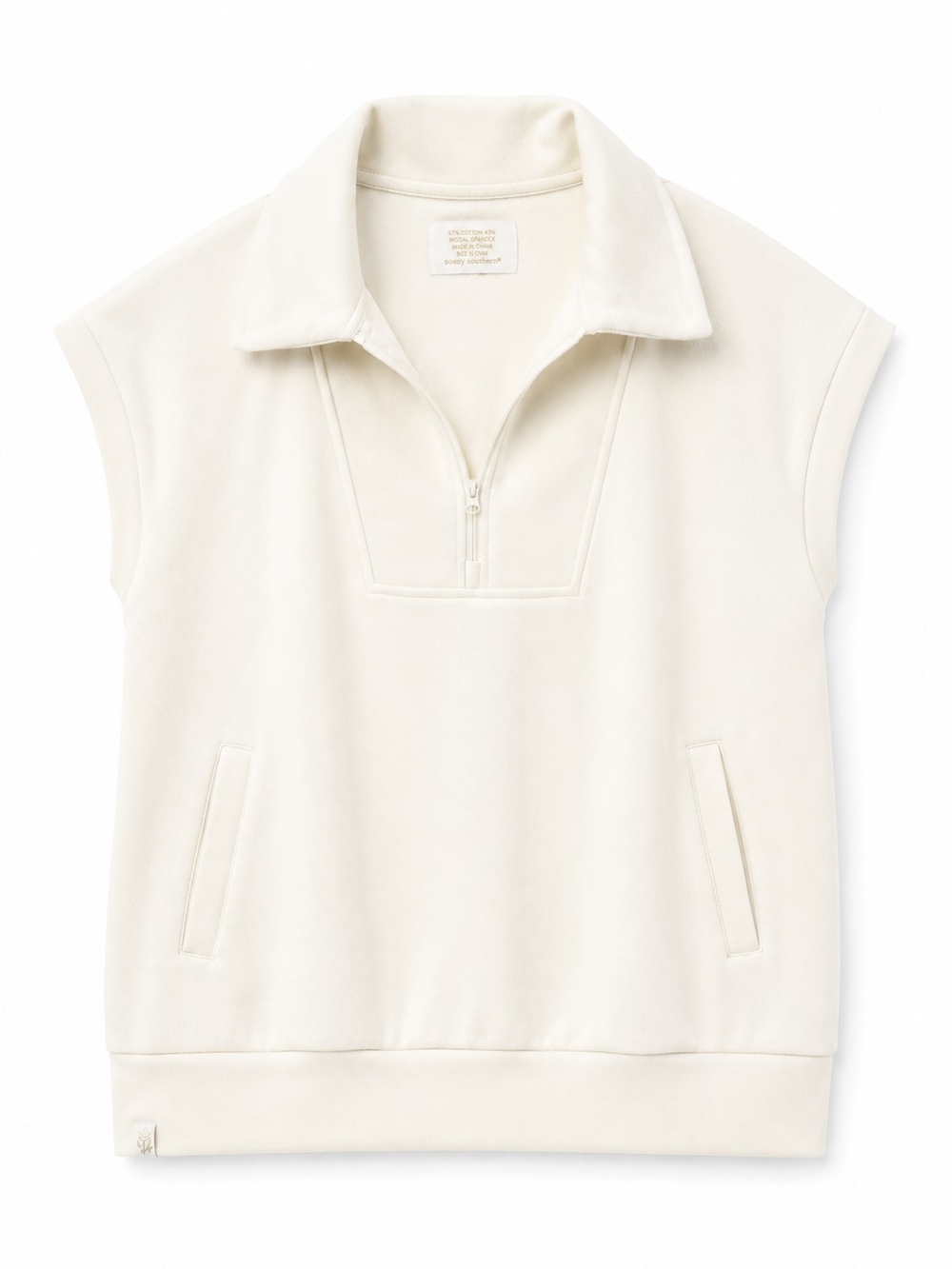 Simply Southern Cream Half-Zip Sleeveless Top